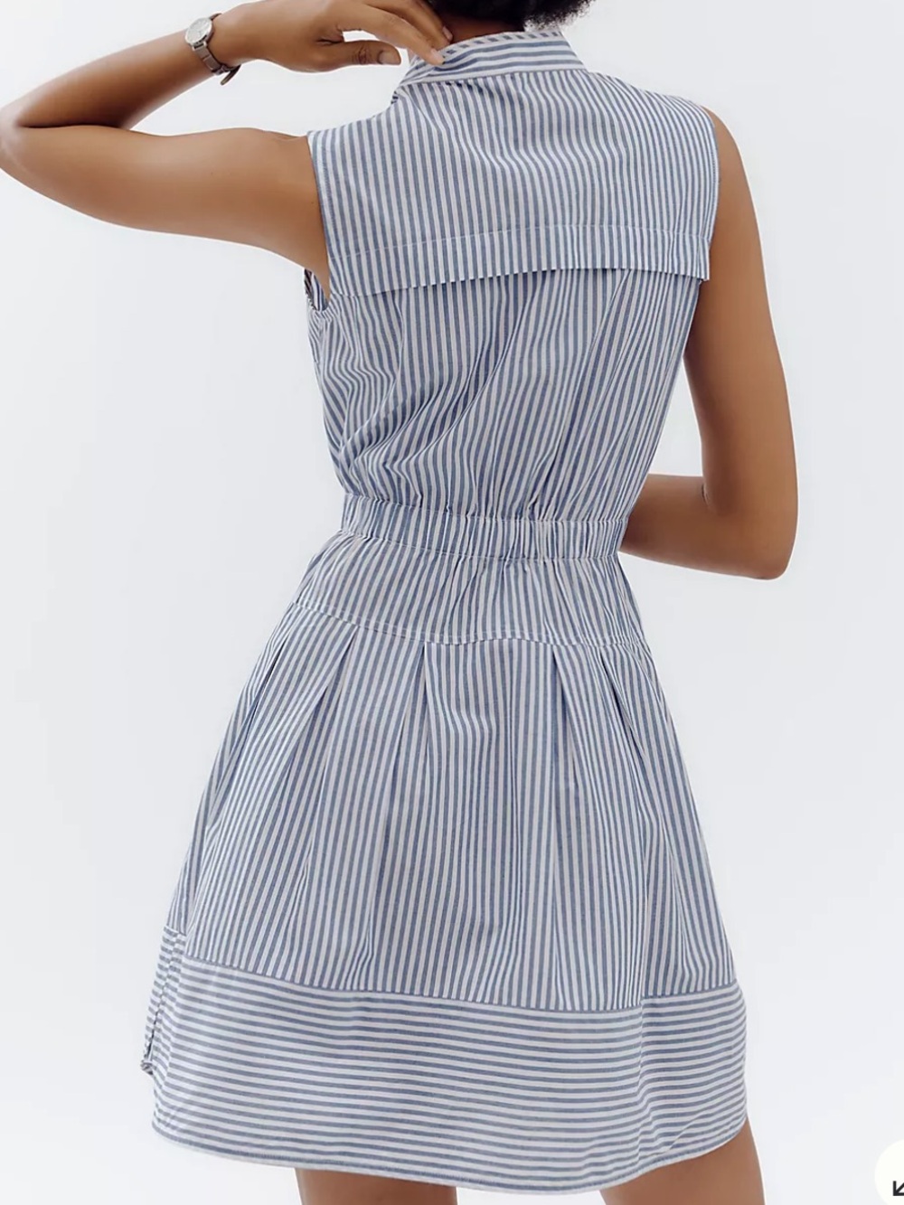 Maeve Sleeveless V-Neck Shirtdress Blue White Stripe Medium - Picture 2 of 7